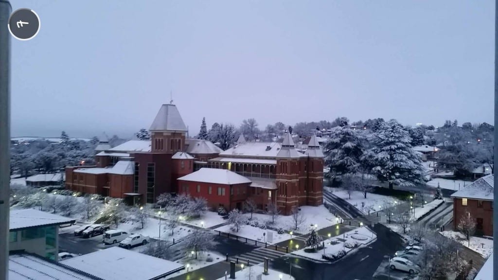 Bathurst Base Hospital in snow