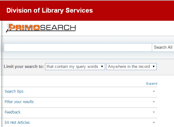 Screen grab of Primo Search