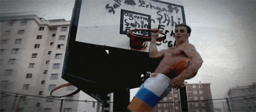 Animation - man doing pull ups on a basketball hoop