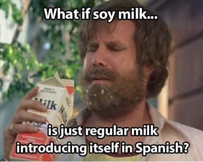 What is soy milk... is just regular milk introducing itself in Spanish?