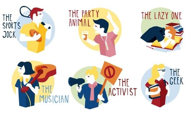 the sports jock, the party animal, the lazy one, the musician, the activist, the geek