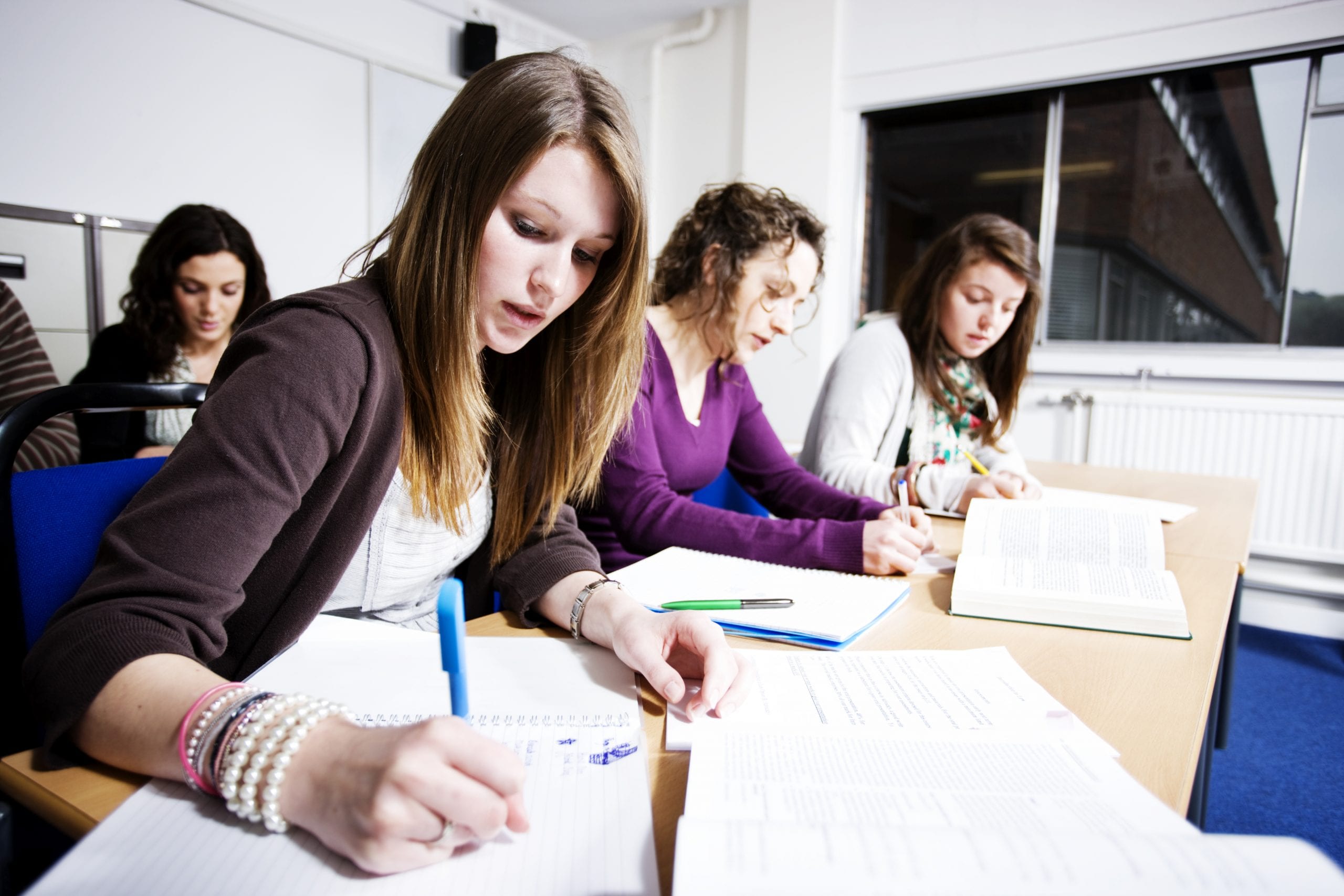group of female students studying