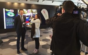 Vice-Chancellor Andrew Vann speaks to media at the Carbon Neutral announcement