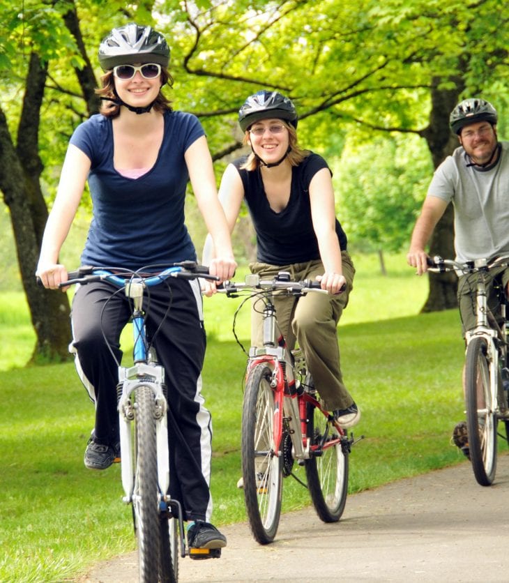 Students riding bikes.