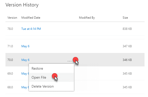 Recover previous version of a file in OneDrive