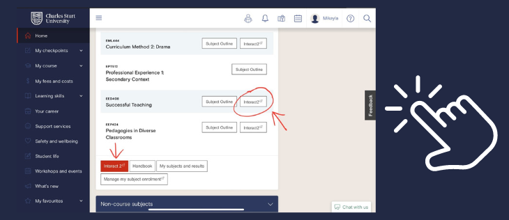 Screenshot of Interact2 with a graphic of a finger clicking the screen.