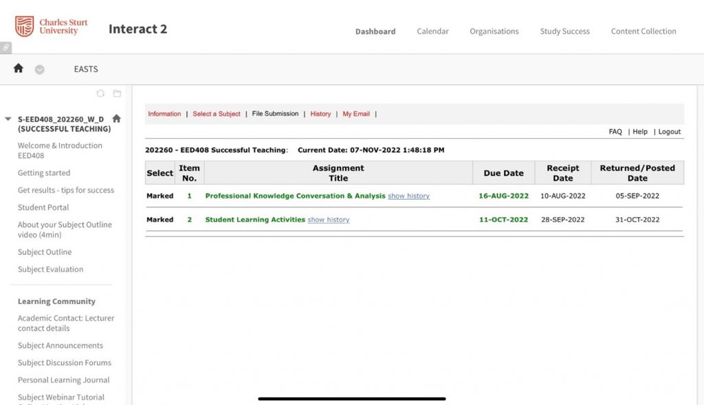 A screenshot showing EASTS platform to upload assessment tasks.