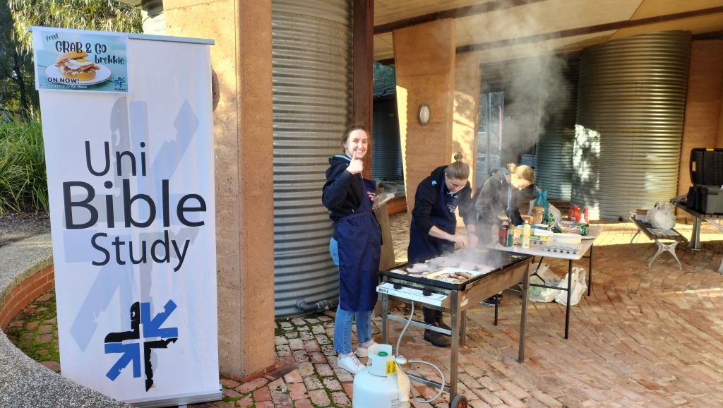 Setting up for a BBQ brekkie on campus