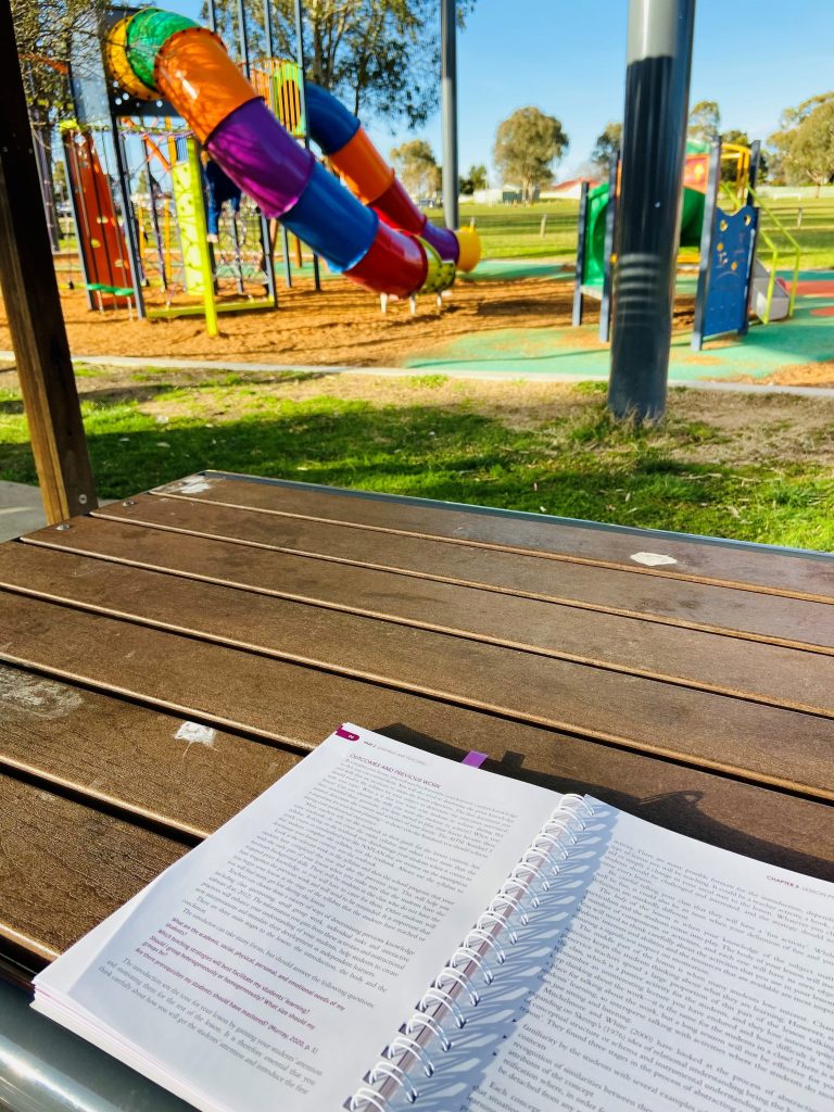 Michelle studying outside.