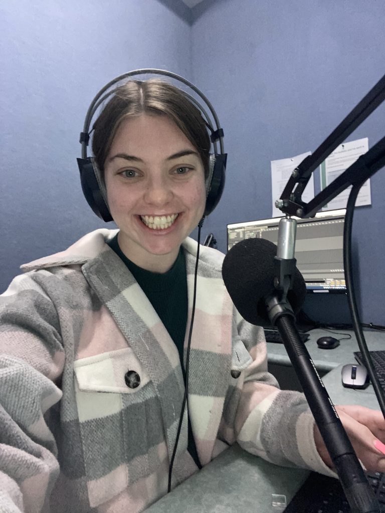 Sophie recording National Radio Newsroom.