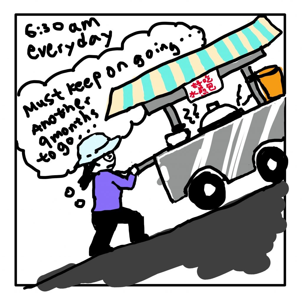 A comic panel based on her life as a street vendor. (Drawn by Valerie).