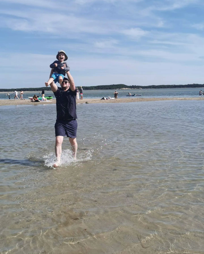 Josh and his son Myles at the Inverloch beach in Bass Coast.