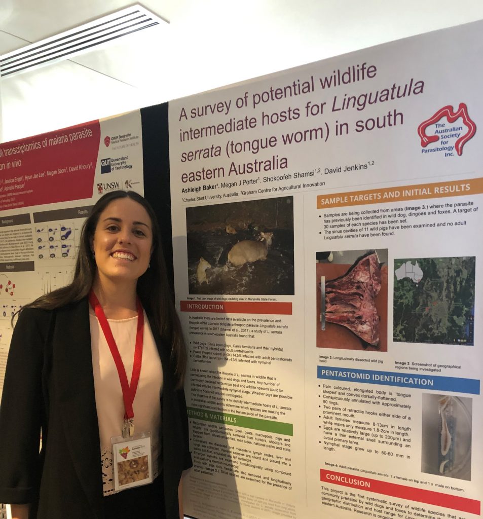 Megan at the Australian Society for Parasitology Conference 2019 presenting her honours research.