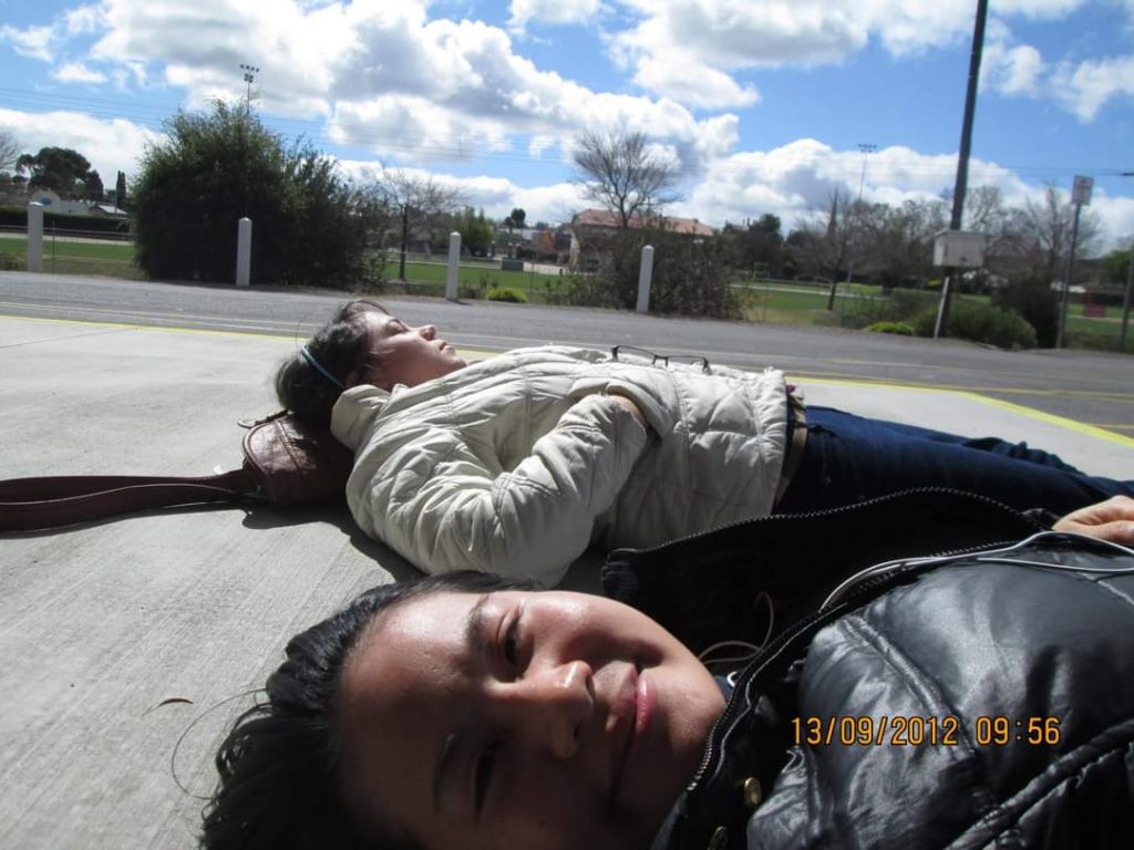 Valerie and her friend on the way to Grampians National Park in Victoria.