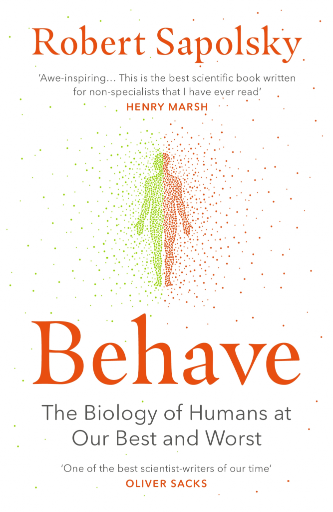 The cover of the book 'Behave' by Robert Sapolsky.