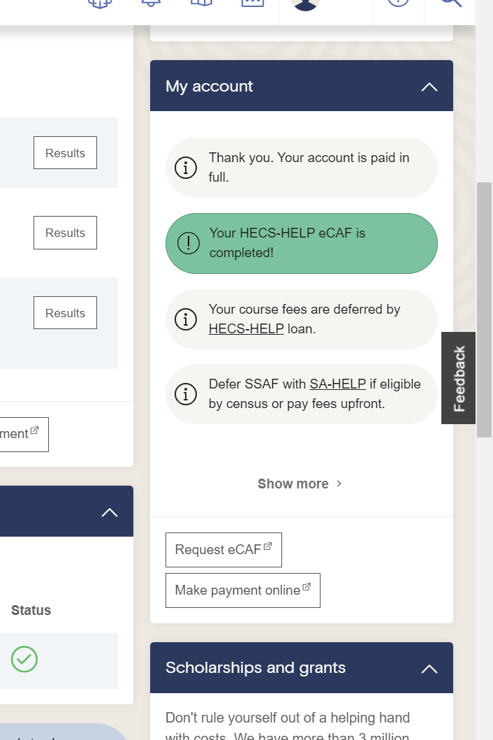 Viewing 'My Account' on the Student Portal.