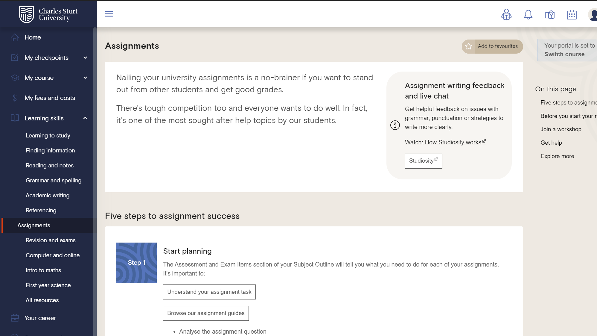 Screenshot of the '5 steps to assignment success' resource.