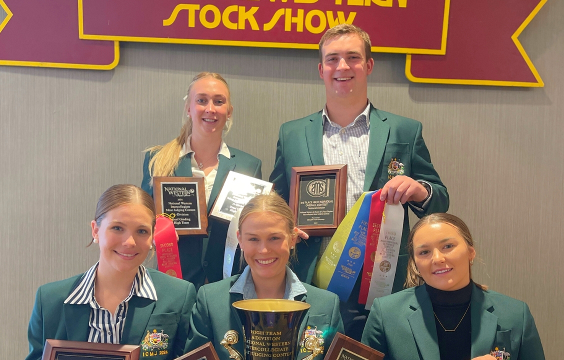 Celebrating success for the Charles Sturt Meat Judging Club Charlie